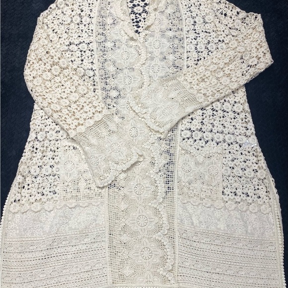 Cupio Ivory Lace Open Cardigan Side Slits Pockets Women’s LG COTTAGECORE BOHO - Picture 16 of 16